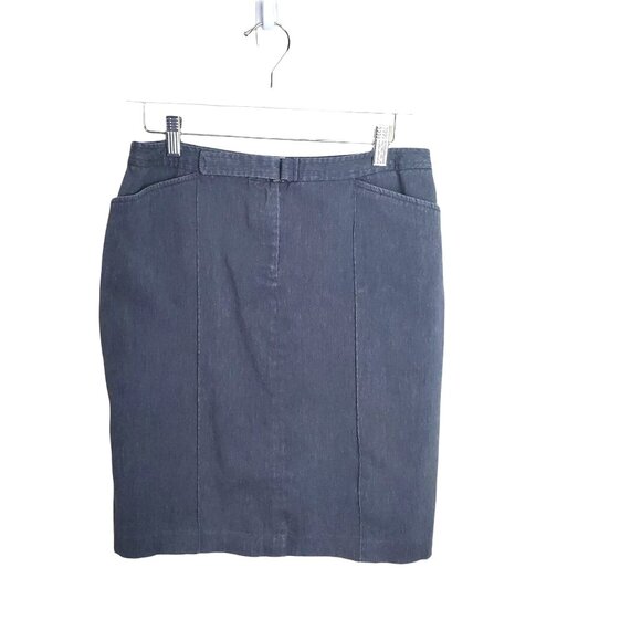 EXPRESS Womens‎ Skirt SZ 7/8 Stretch Charcoal Gray Belt Pockets Pencil Academia - Picture 1 of 9